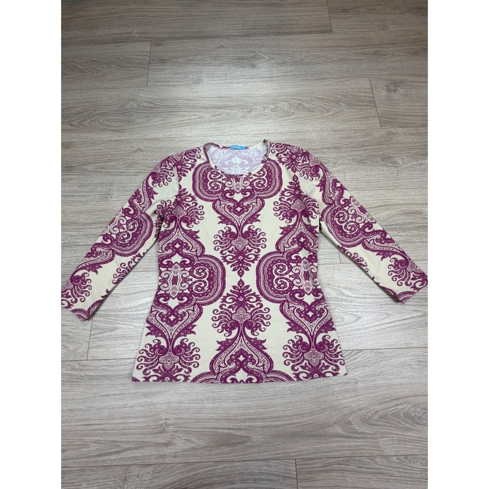 J.McLaughlin Purple Cream Damask Paisley Long‎ Sleeve Knit Top Small RN 16859